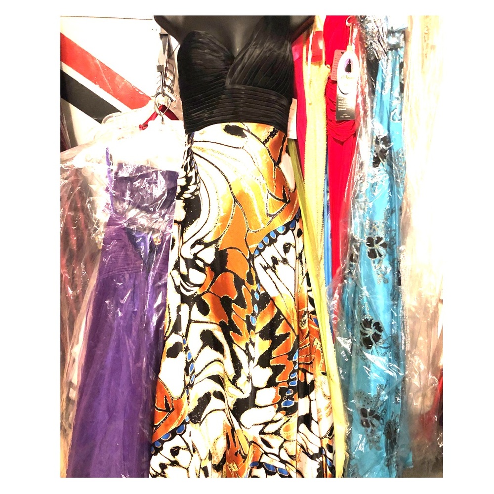 Monarch butterfly one shoulder satin evening prom